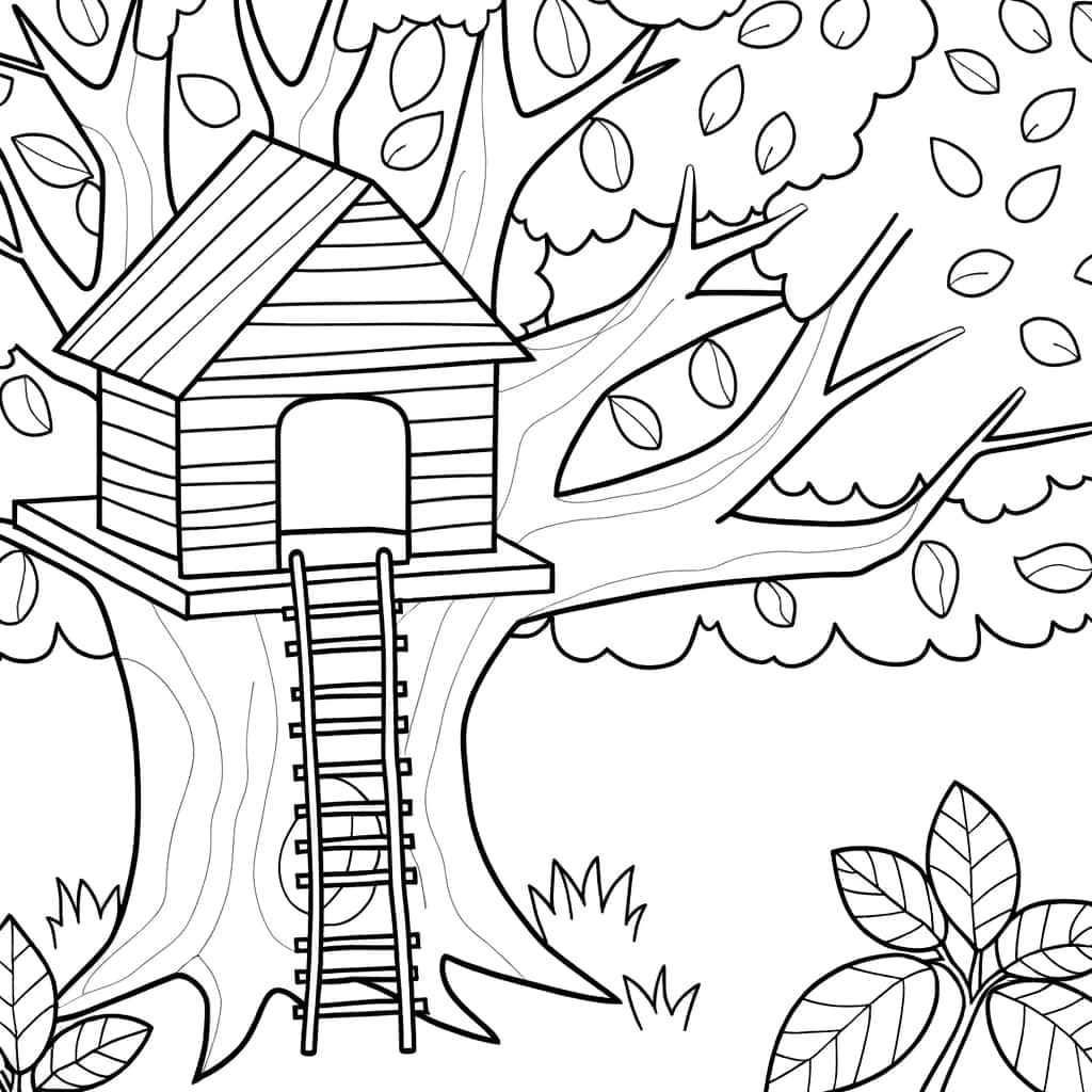 Coloriage Cabane dans les arbres à imprimer et colorier