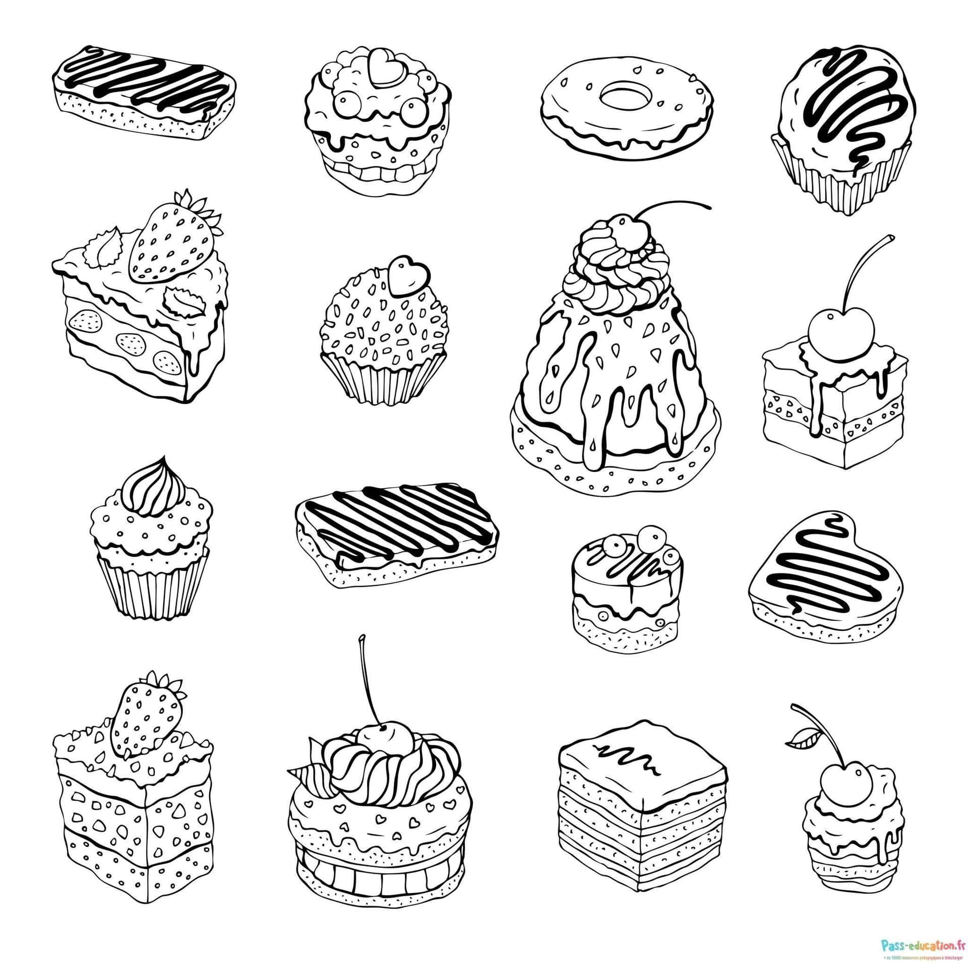 Coloriage Desserts variés à imprimer et colorier