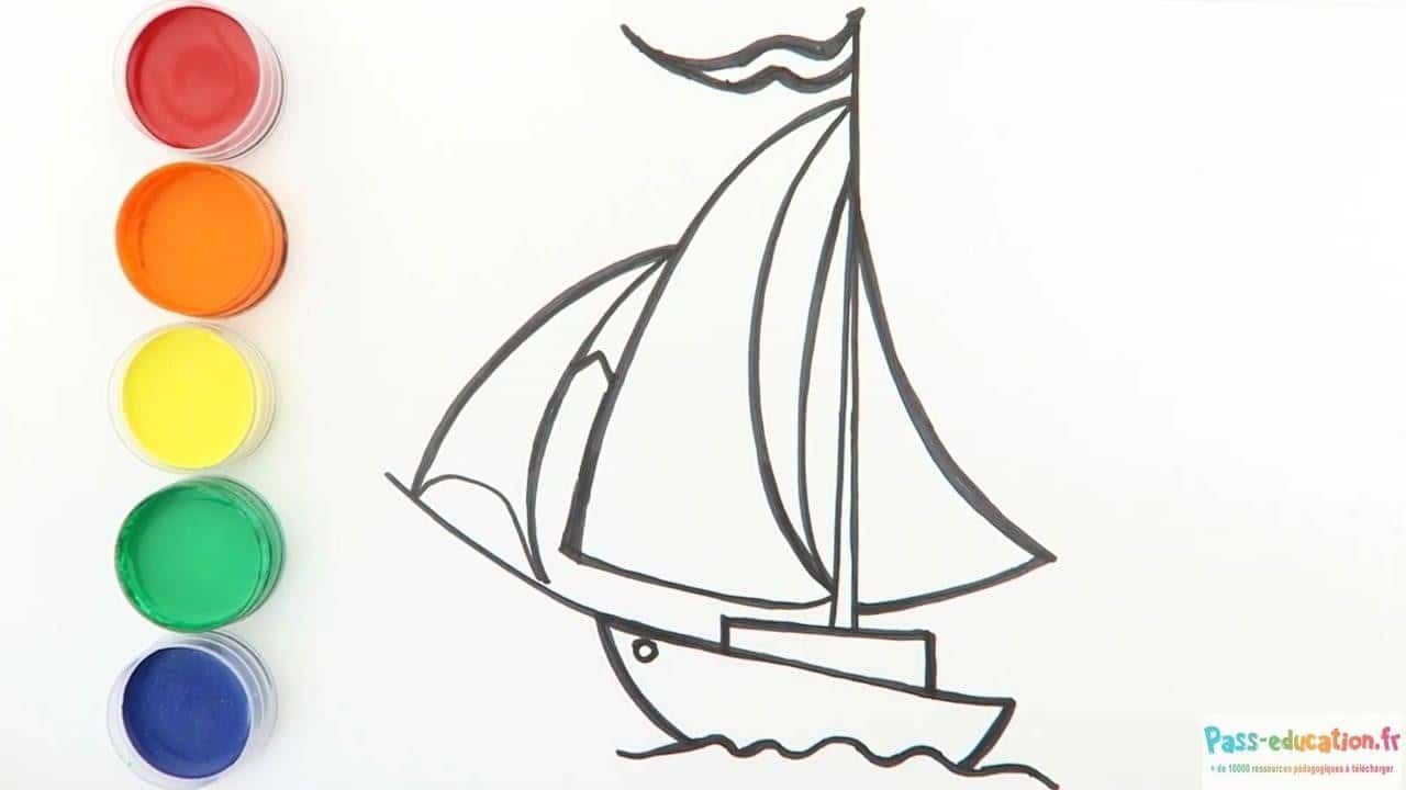 Coloriage Voilier en mer à imprimer et colorier