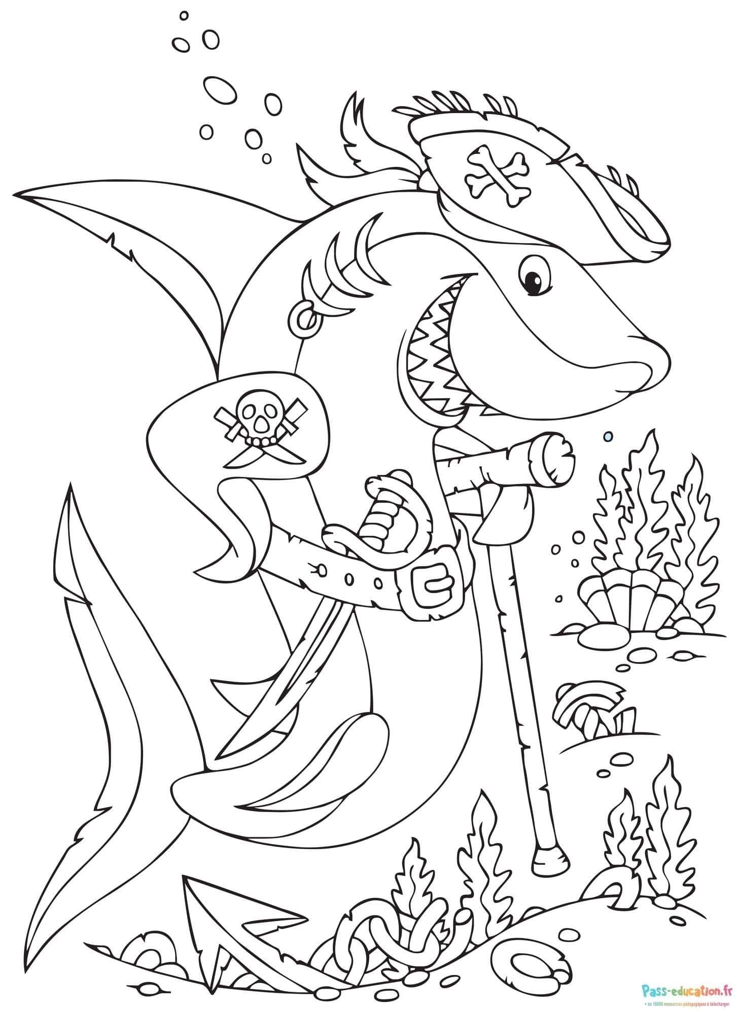 Coloriage Requin pirate à imprimer et colorier