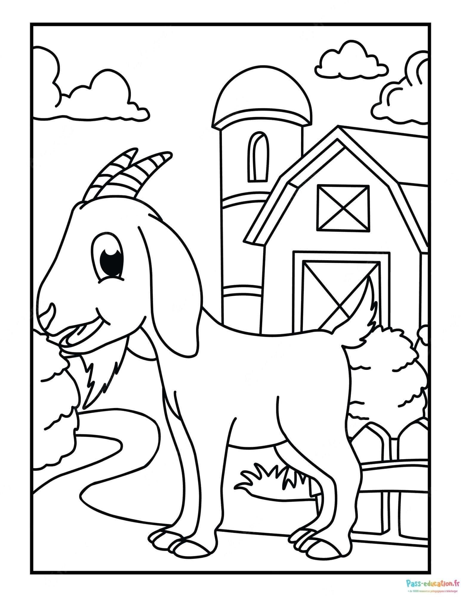 Coloriage Chèvre joyeuse à la ferme à imprimer et colorier