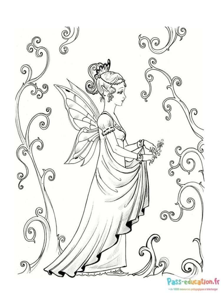 Coloriage Fée élégante à imprimer et colorier