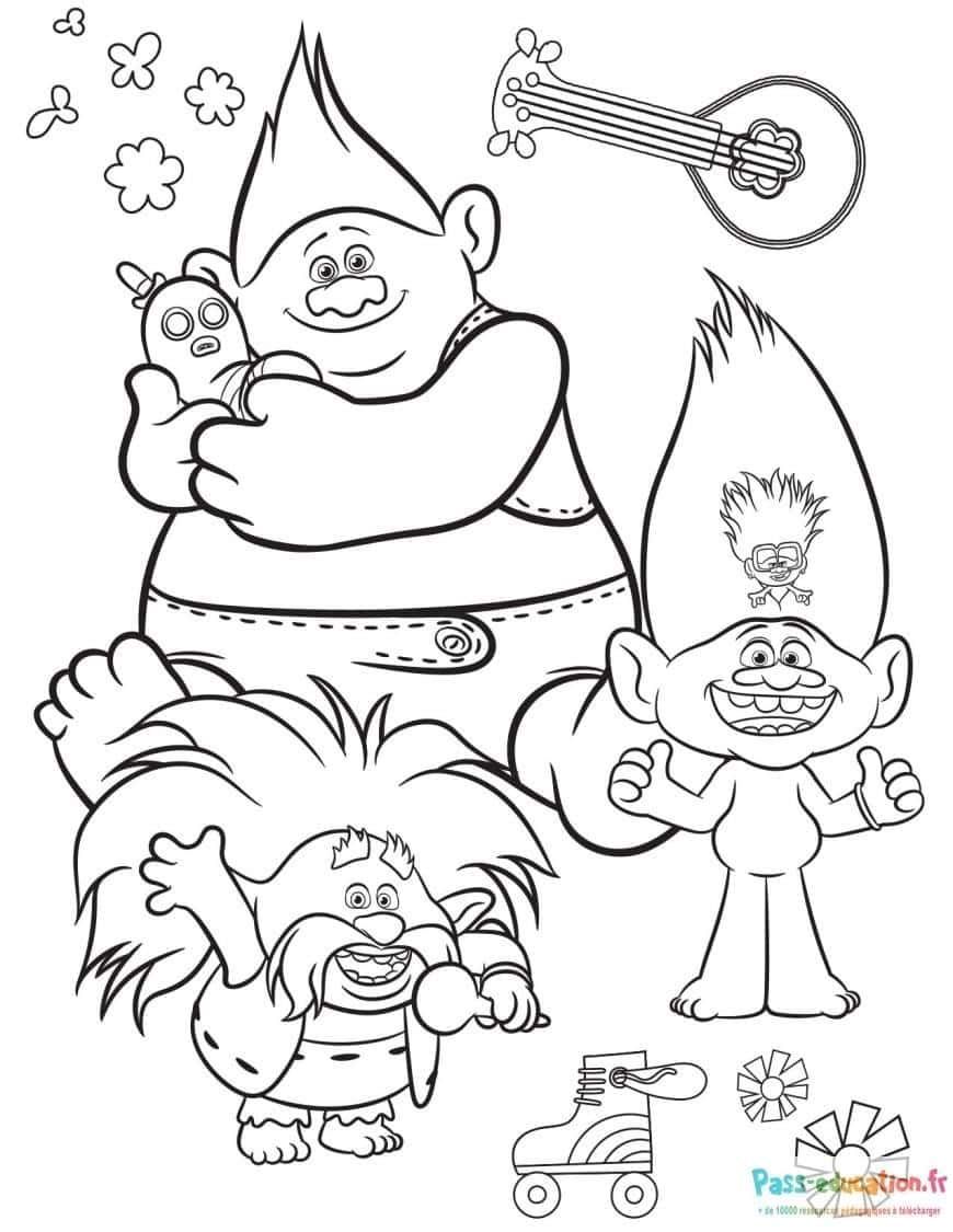 Coloriage Trolls en fête à imprimer et colorier