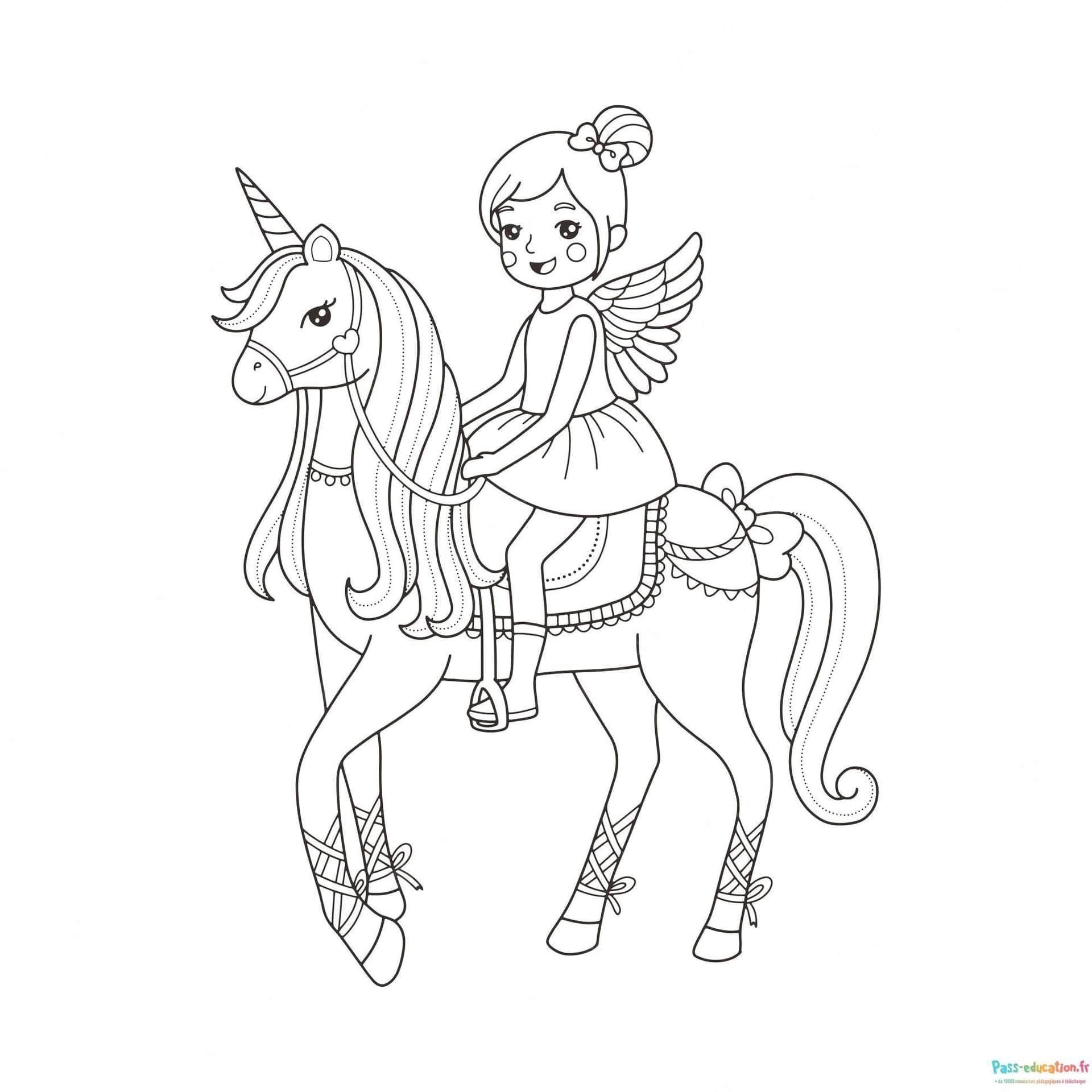 Coloriage Fée sur licorne à imprimer et colorier