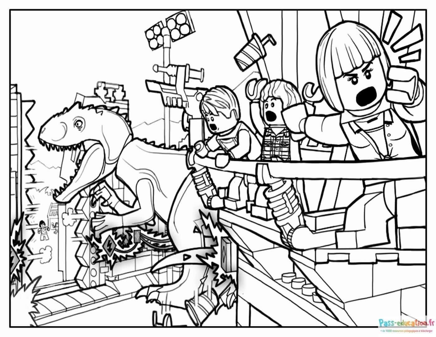 Coloriage Fuite devant le T-Rex à imprimer et colorier