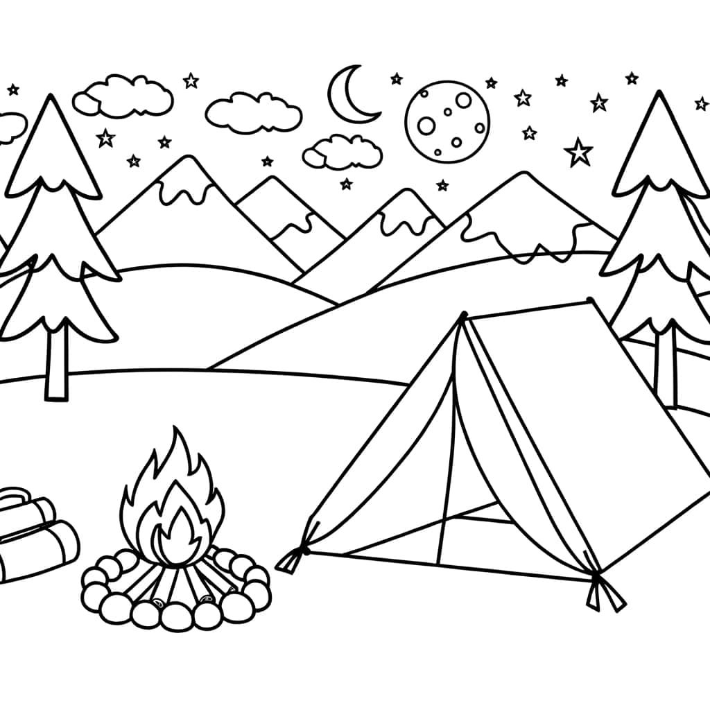 Coloriage Camping nocturne à imprimer et colorier