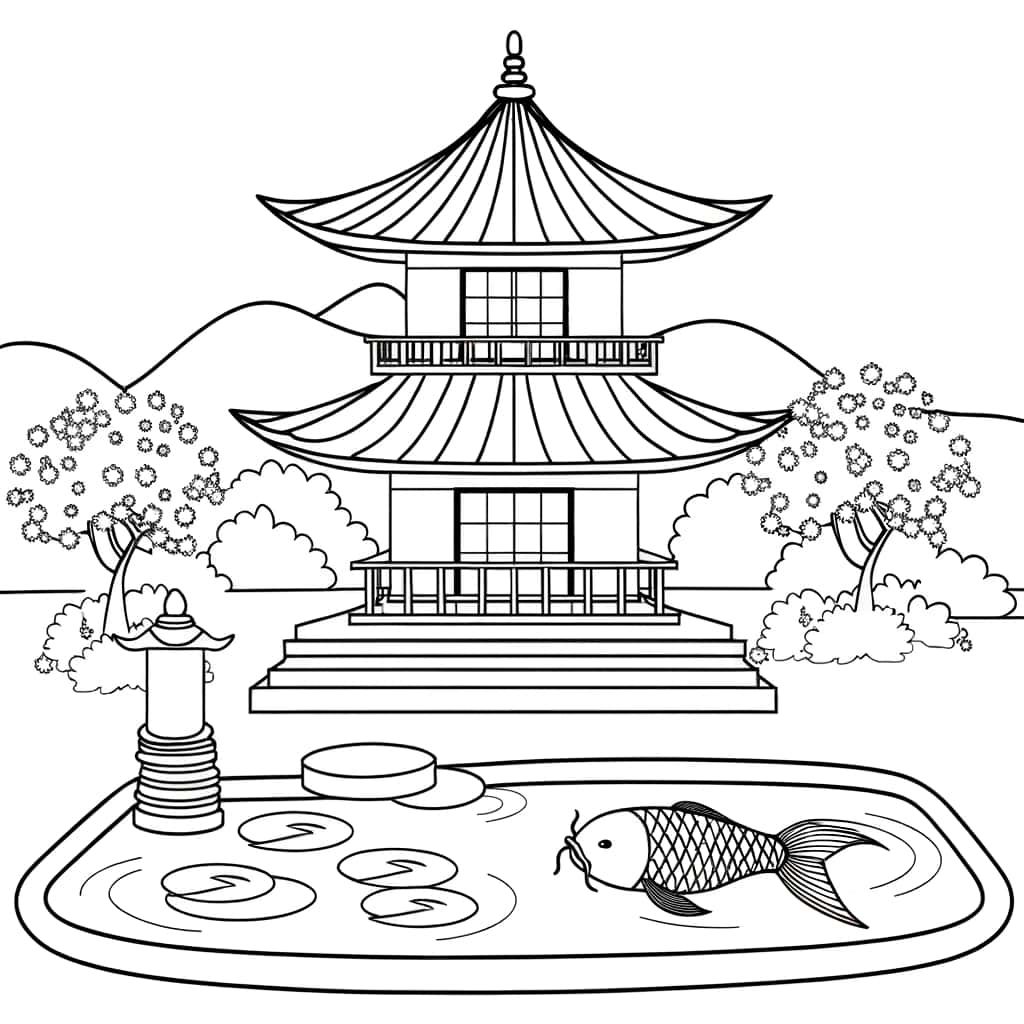 Coloriage Pagode asiatique à imprimer et colorier