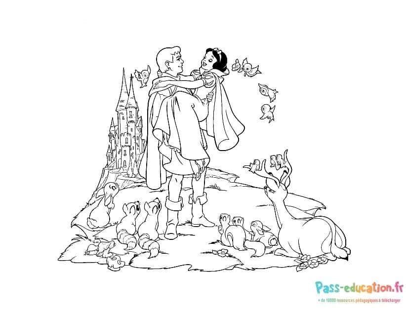 Coloriage Blanche Neige et animaux à imprimer et colorier