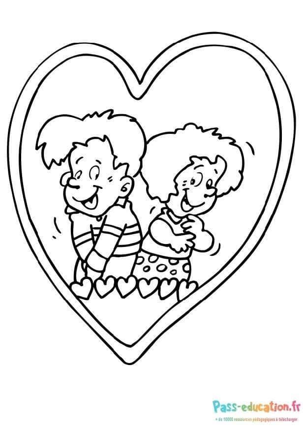 Coloriage Cœur d'amoureux à imprimer et colorier