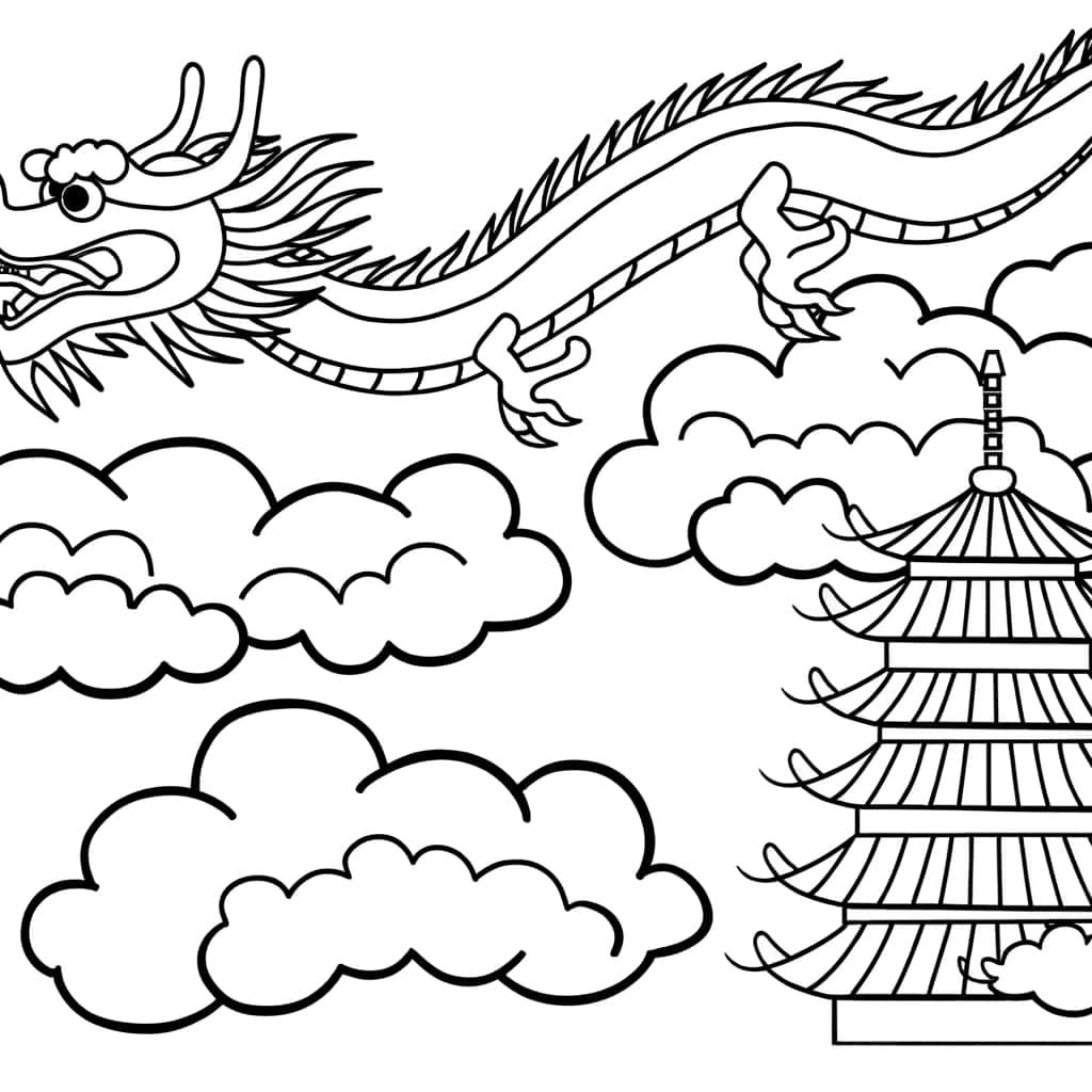 Coloriage Dragon chinois volant à imprimer et colorier