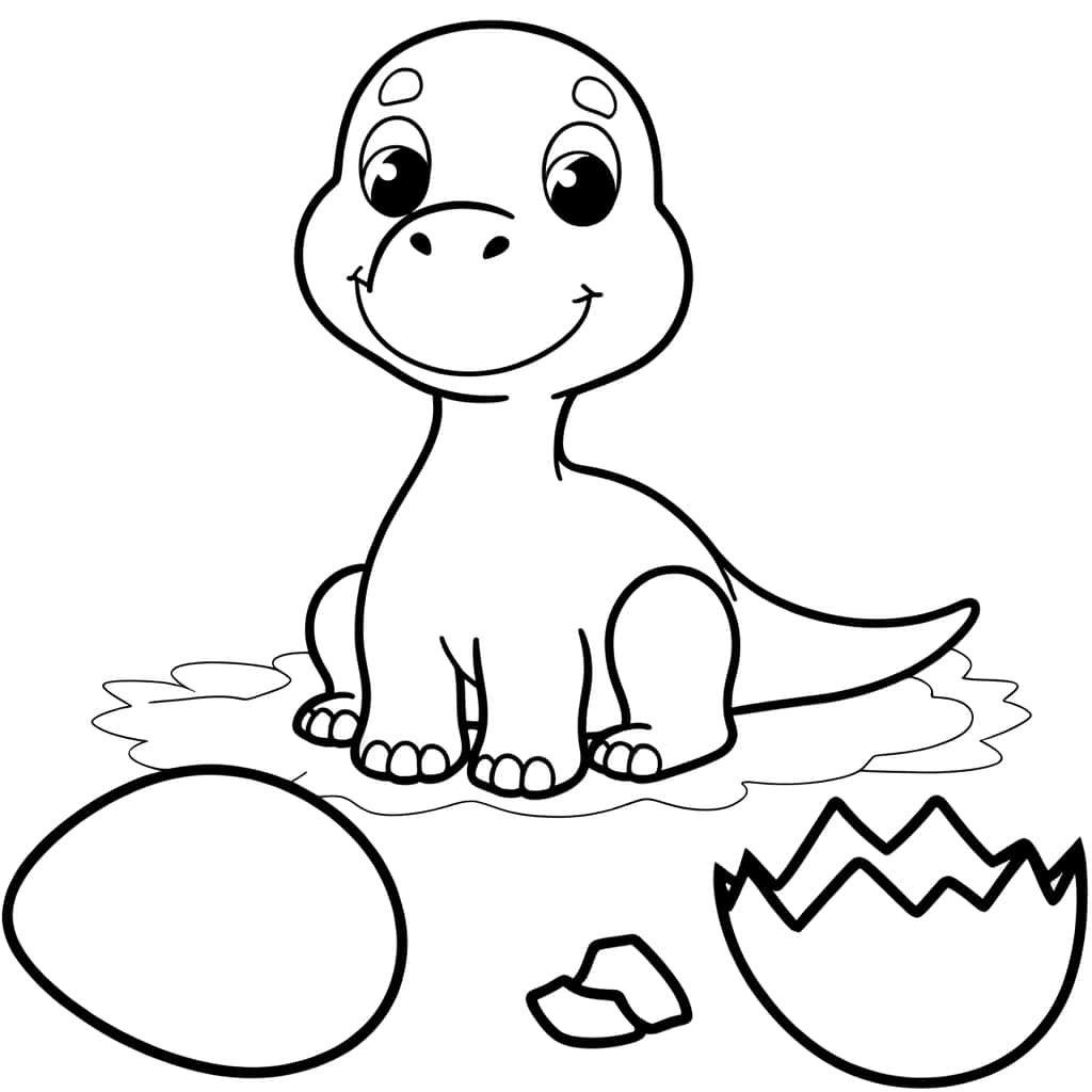 Coloriage Bébé dinosaure souriant à imprimer et colorier