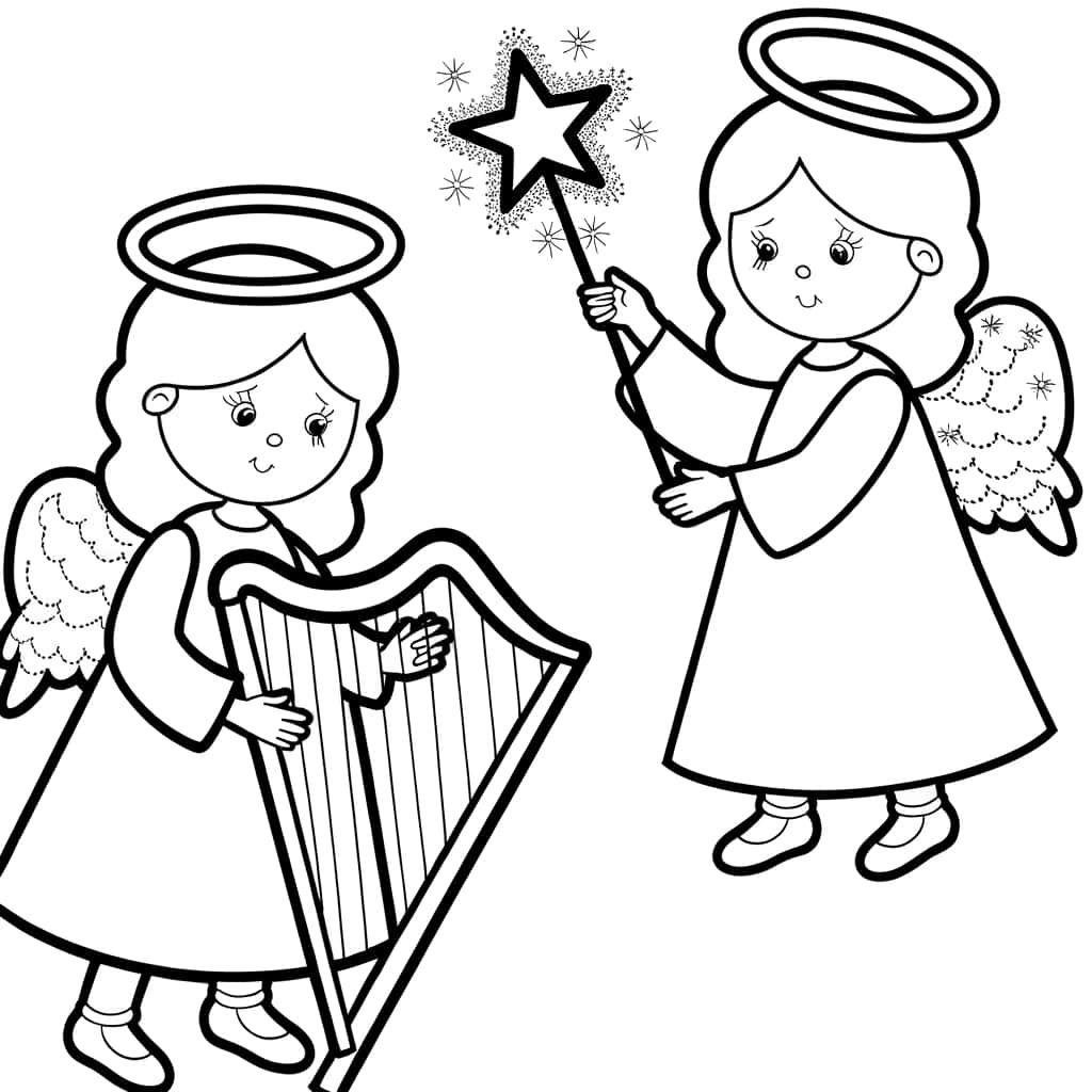 Coloriage Anges musiciens à imprimer et colorier