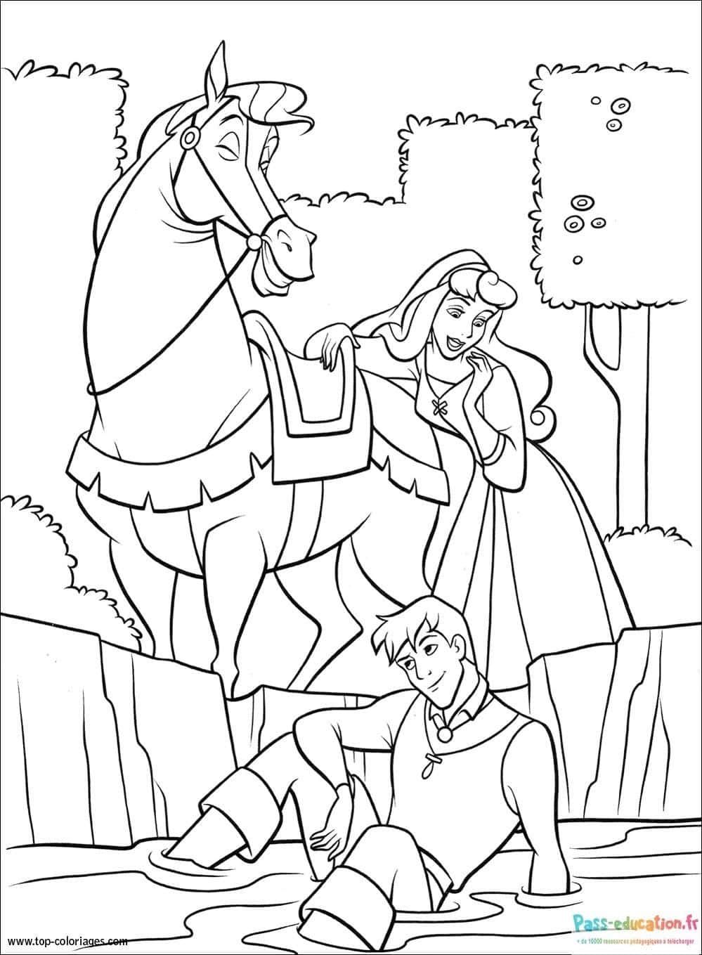 Coloriage Aurore et cheval à imprimer et colorier