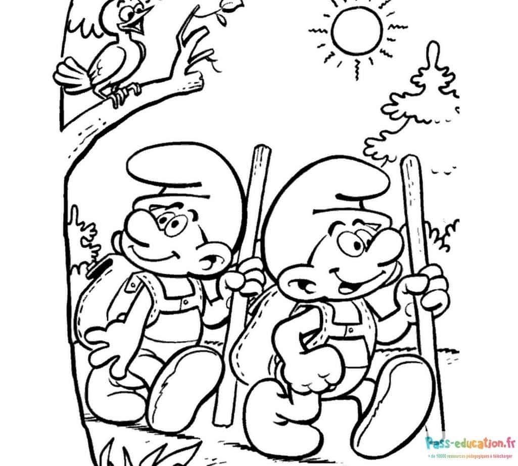 Coloriage Schtroumpfs à la pêche à imprimer et colorier