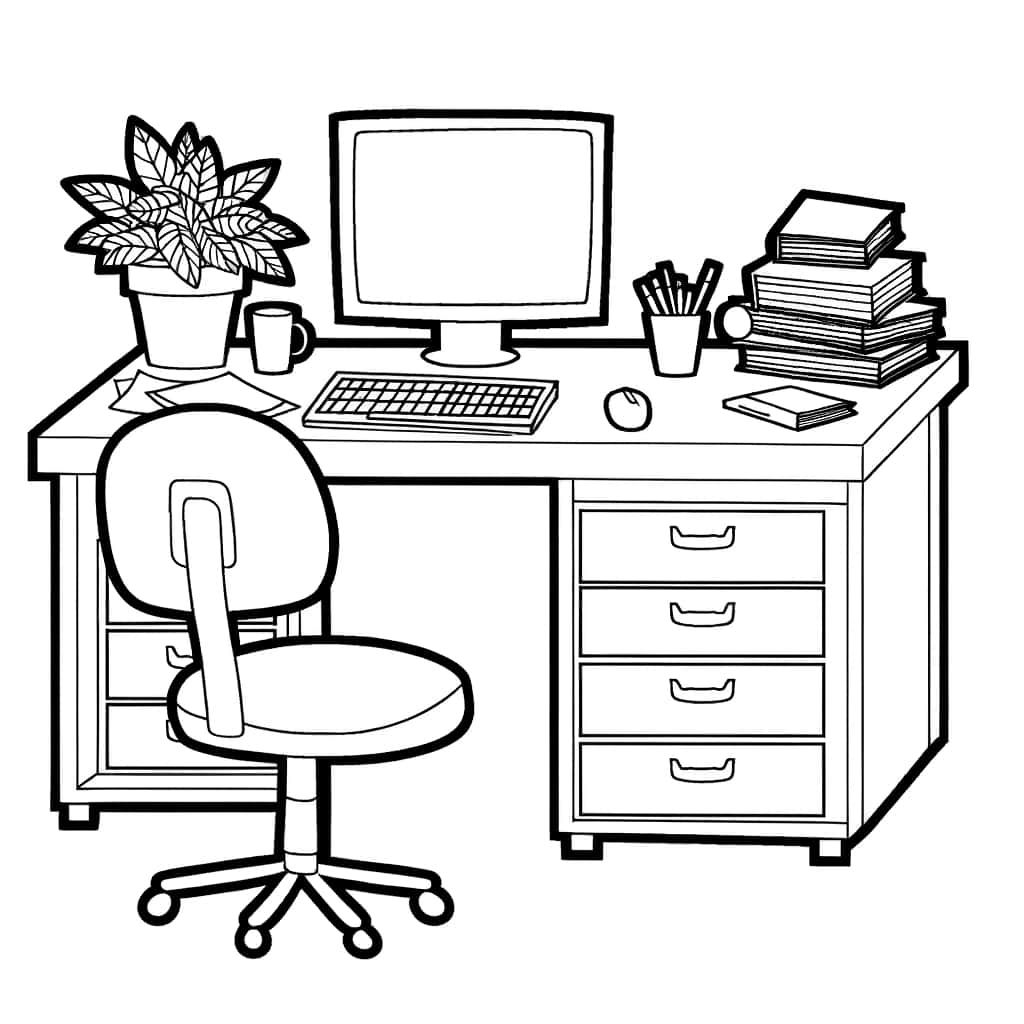 Coloriage Bureau moderne à imprimer et colorier