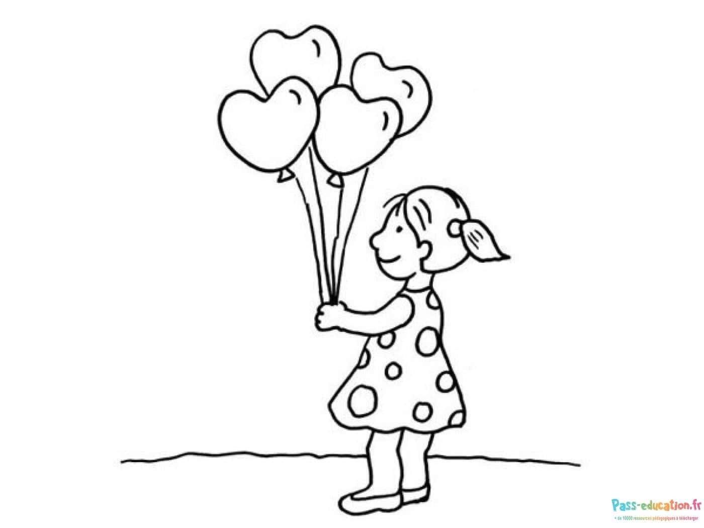 Coloriage Fille avec ballons à imprimer et colorier