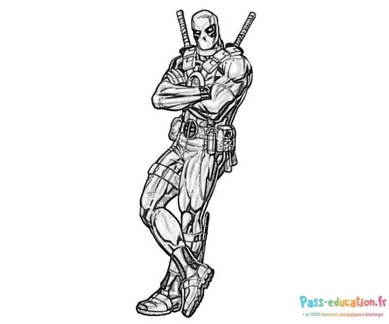 Coloriage Deadpool en action à imprimer et colorier