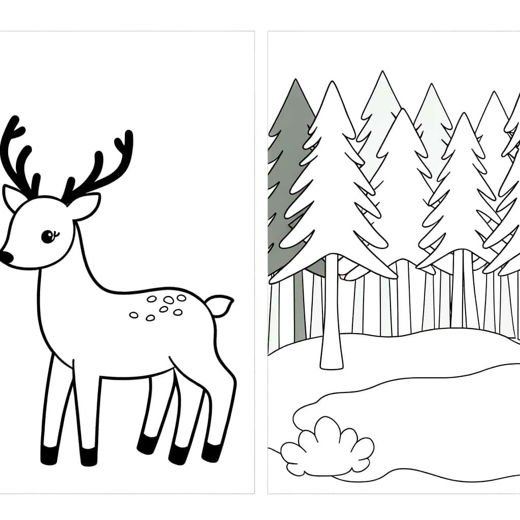 Coloriage Biche dans la forêt à imprimer et colorier