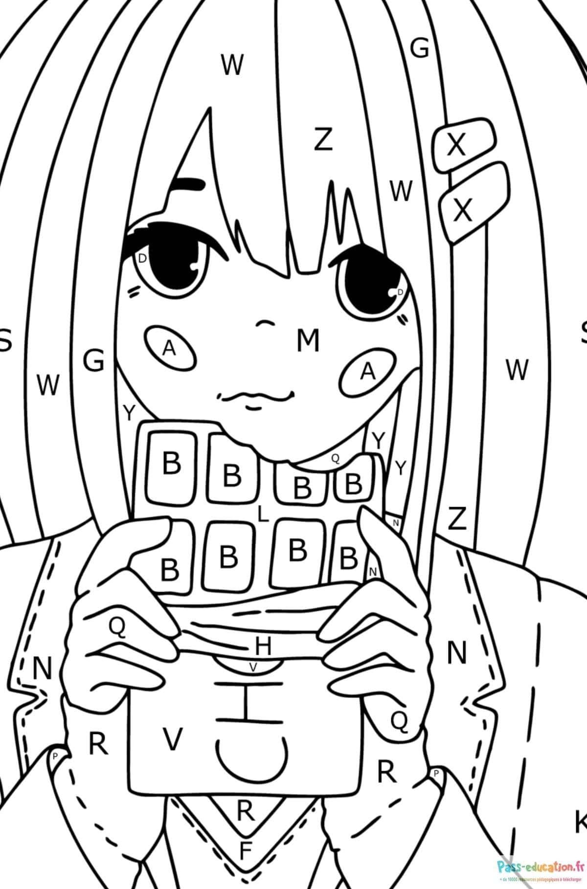 Coloriage Fille avec clavier à imprimer et colorier