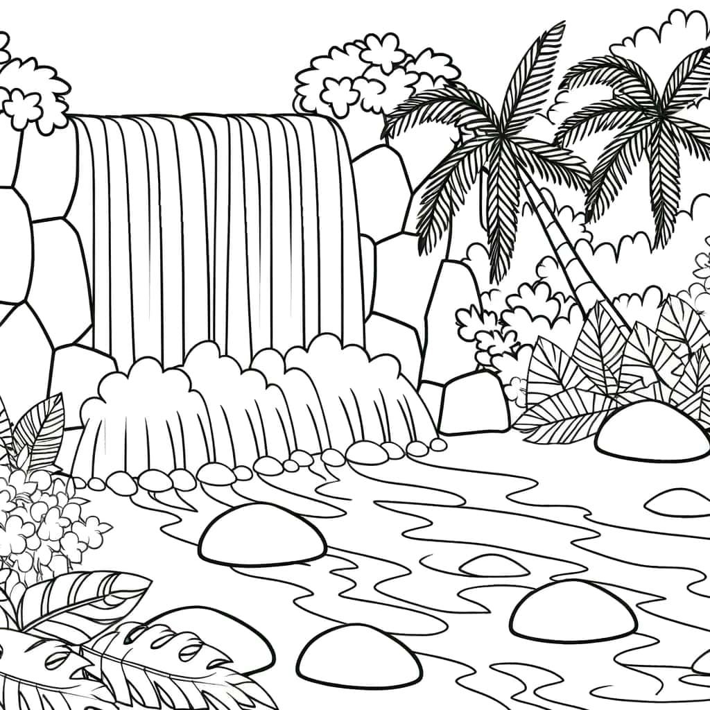 Coloriage Cascade tropicale à imprimer et colorier