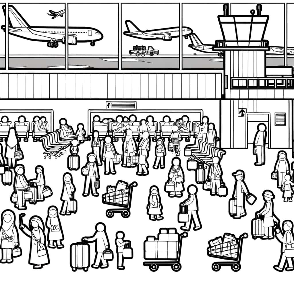 Coloriage Aéroport animé à imprimer et colorier