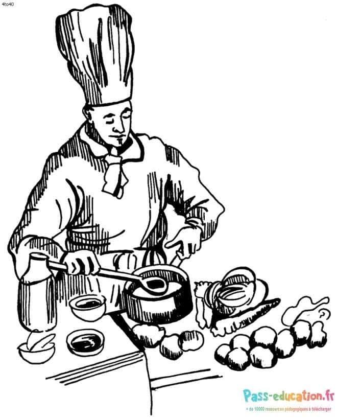 Coloriage Cuisinier à l'œuvre à imprimer et colorier