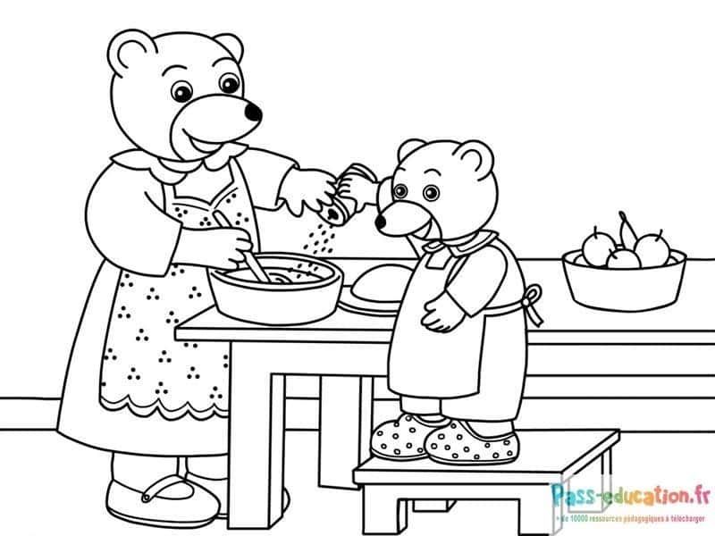 Coloriage Ours cuisiniers à imprimer et colorier