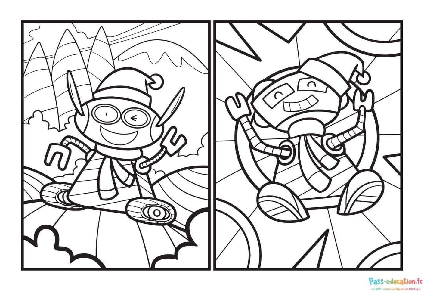 Coloriage Robots joyeux à imprimer et colorier