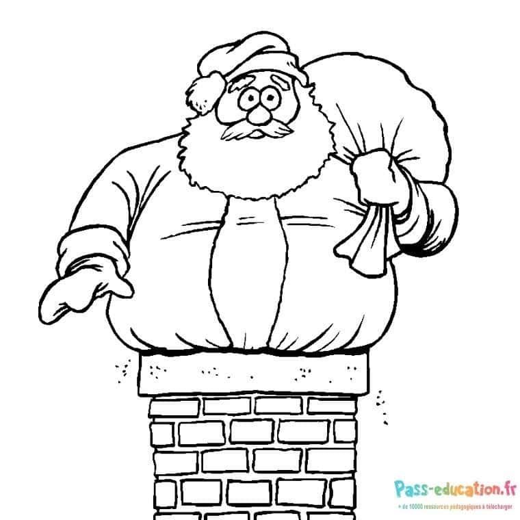Coloriage Père Noël cheminée à imprimer et colorier