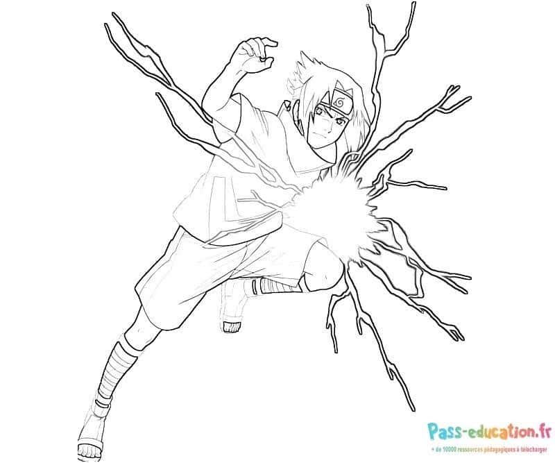 Coloriage Sasuke en action à imprimer et colorier