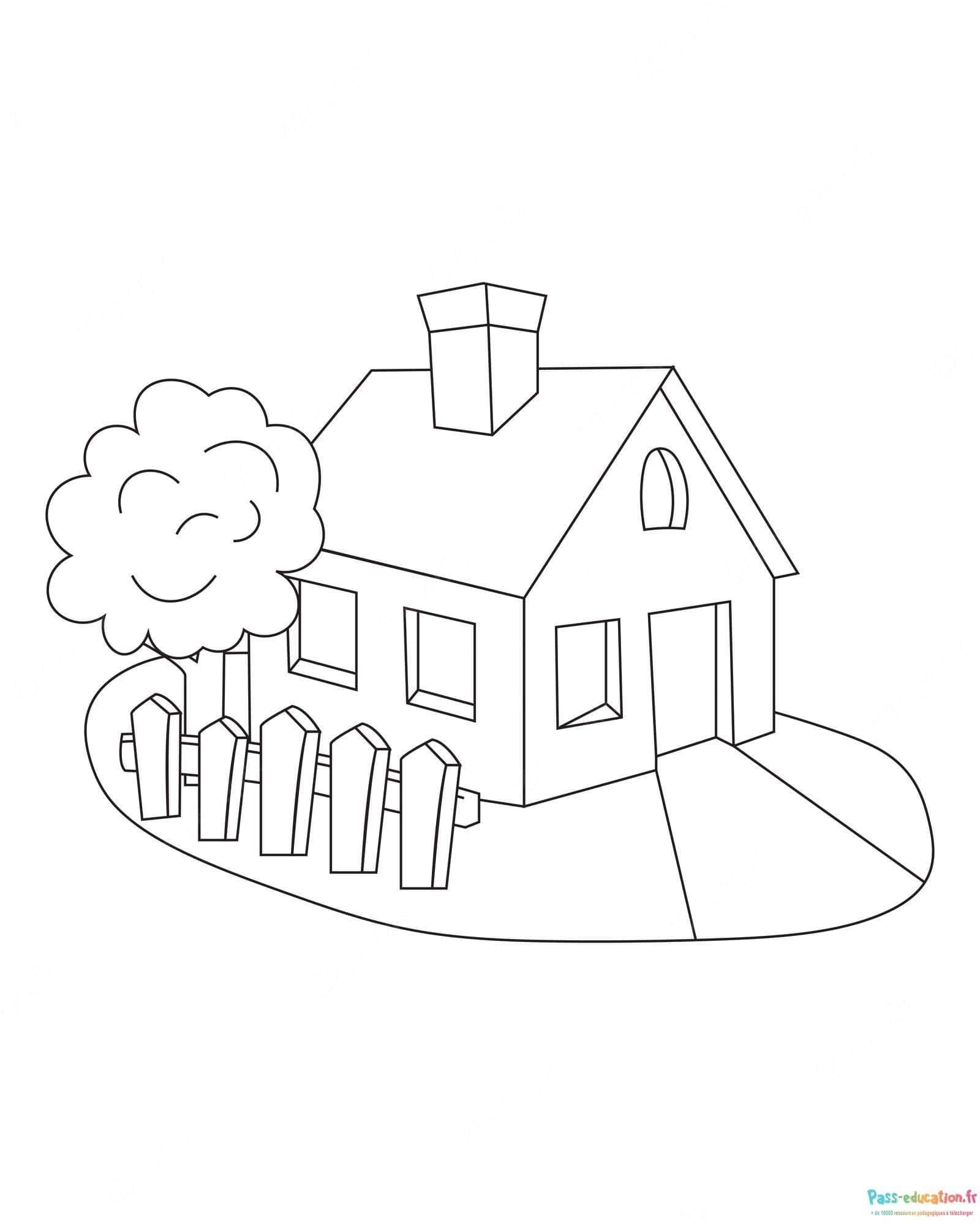Coloriage Maison avec jardin à imprimer et colorier