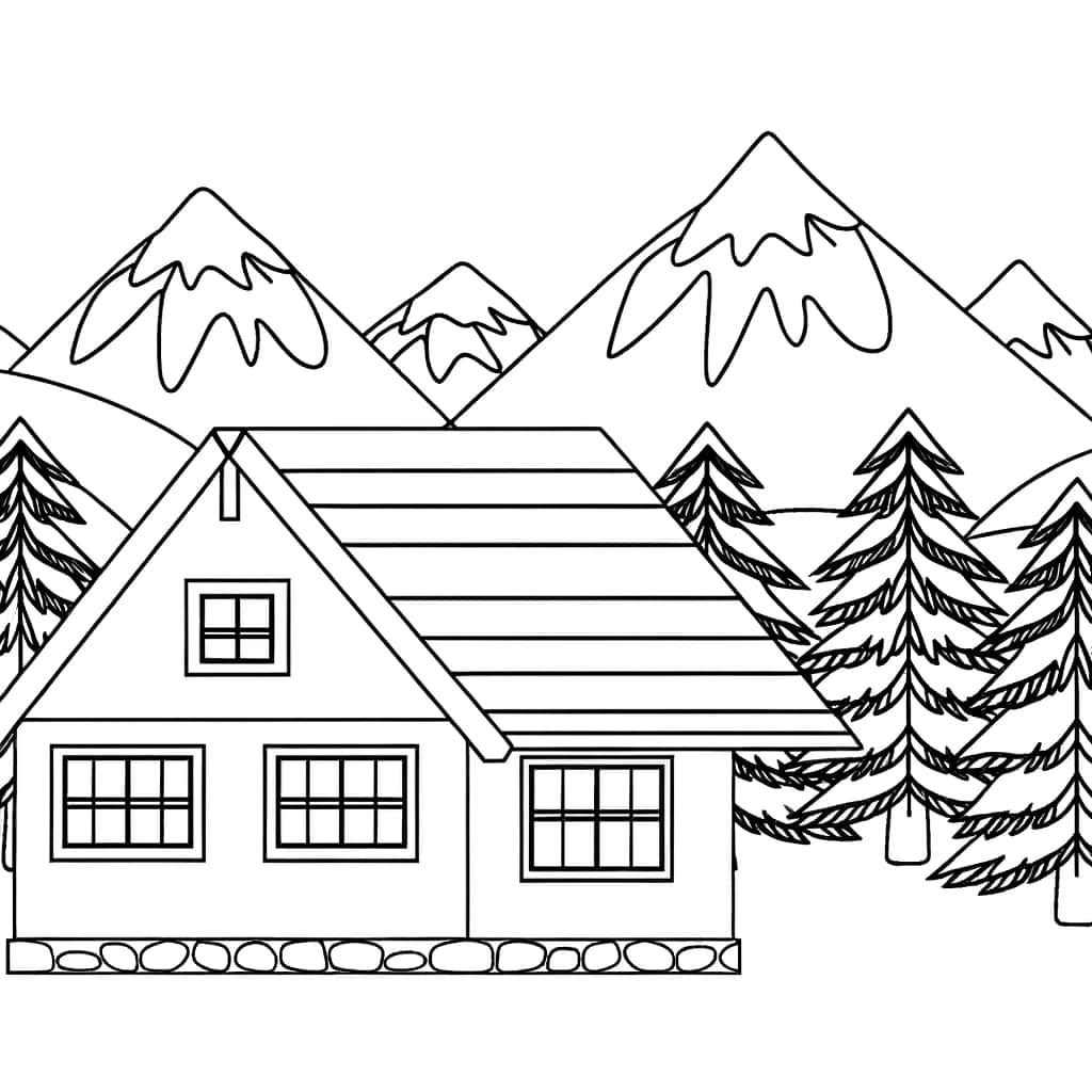 Coloriage Chalet montagne à imprimer et colorier