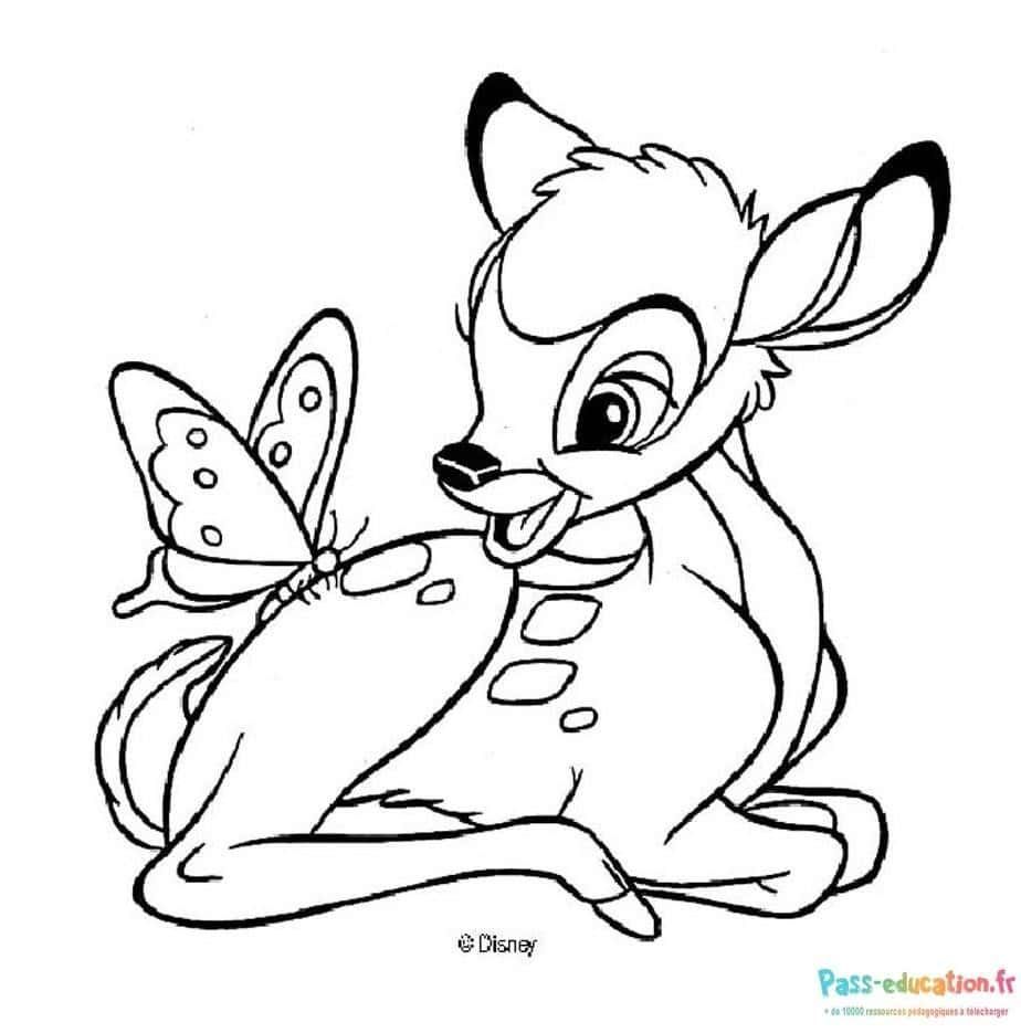 Coloriage Bambi et papillon à imprimer et colorier