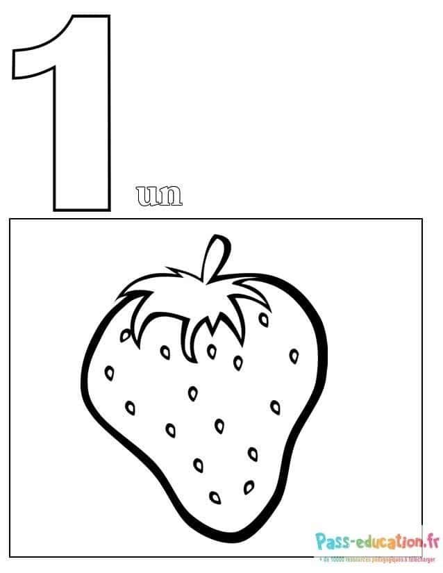 Coloriage Numéro un avec fraise à imprimer et colorier