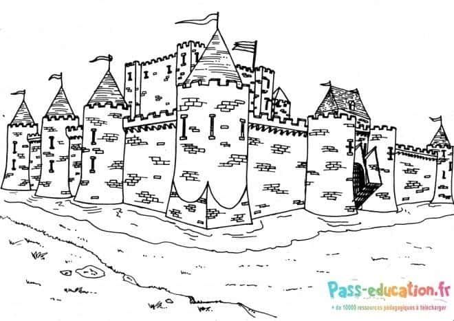 Coloriage Château fort médiéval à imprimer et colorier