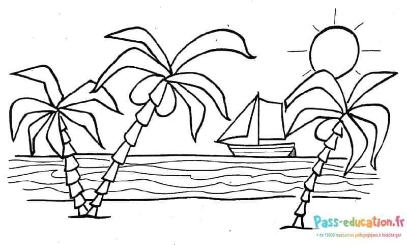 Coloriage Plage tropicale à imprimer et colorier