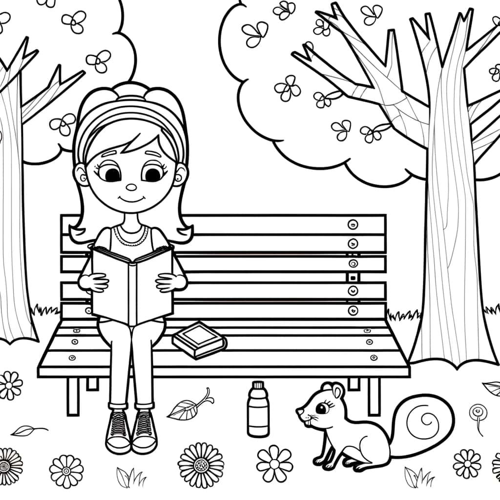 Coloriage Jeune fille lisant à imprimer et colorier