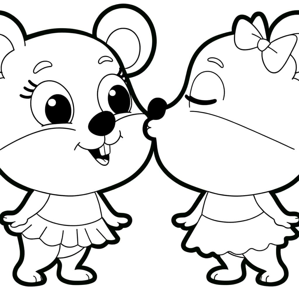 Coloriage Souris qui s'embrassent à imprimer et colorier