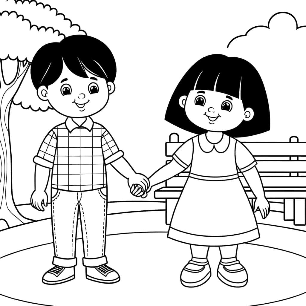 Coloriage Amitié entre enfants à imprimer et colorier