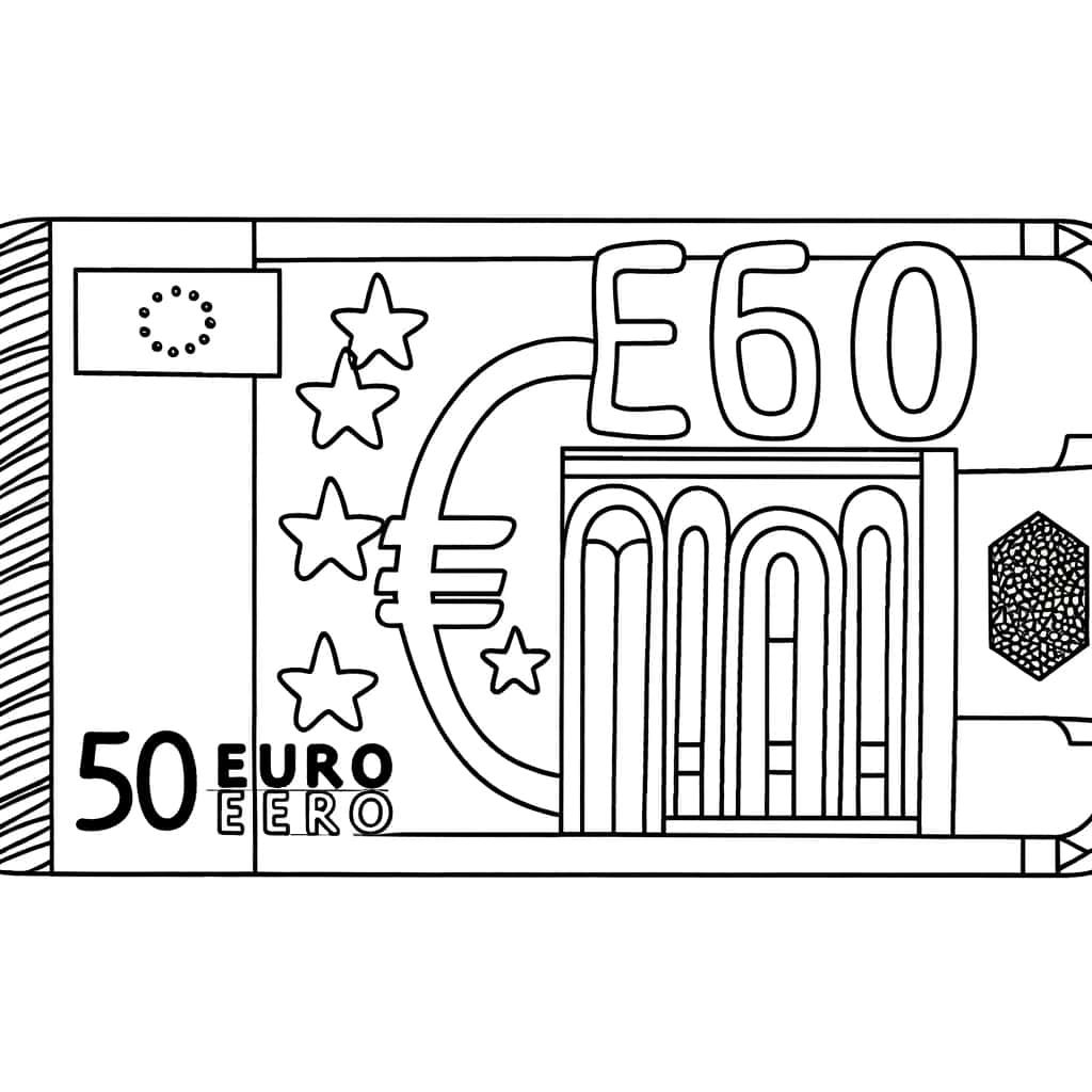 Coloriage Billet 50 Euros à imprimer et colorier