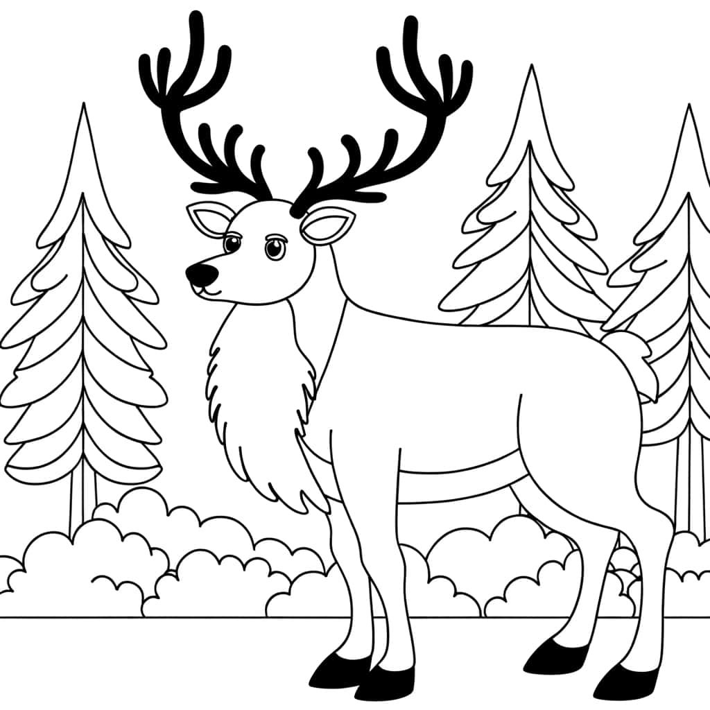 Coloriage Cerf en forêt à imprimer et colorier