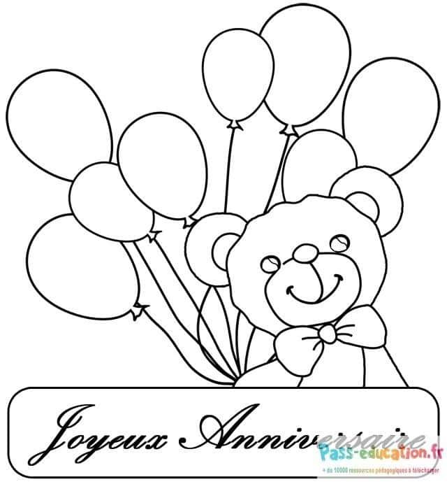 Coloriage Ours avec ballons à imprimer et colorier
