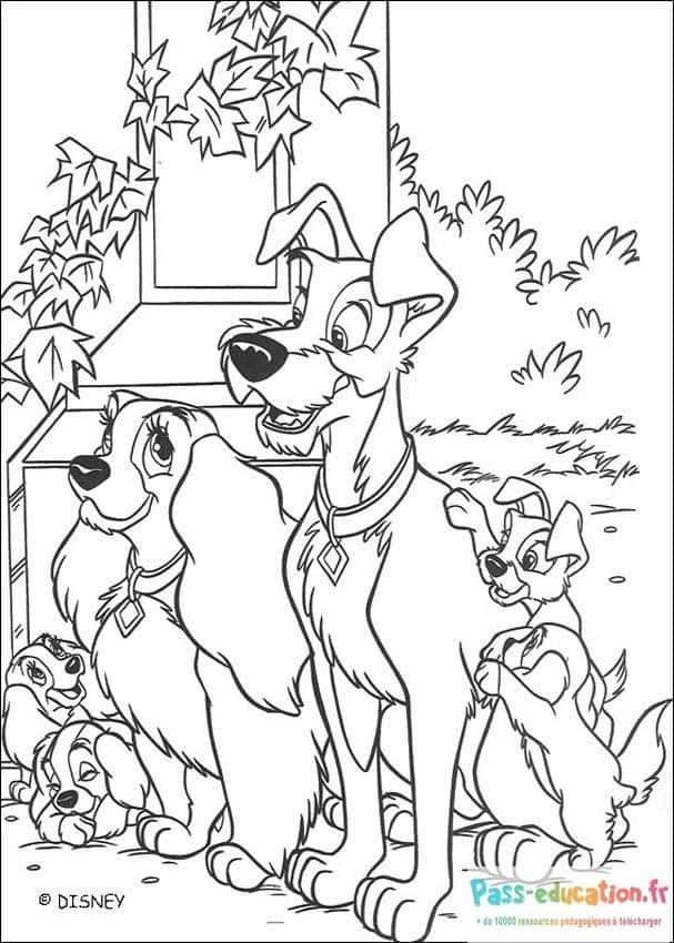 Coloriage Famille de chiens à imprimer et colorier
