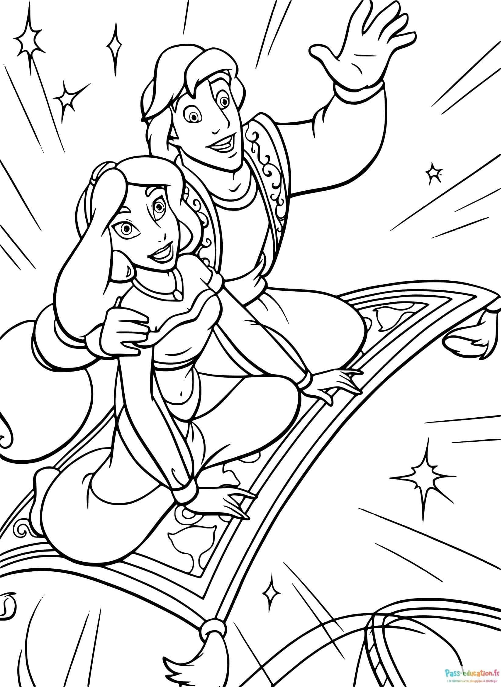 Coloriage Jasmine sur tapis volant à imprimer et colorier