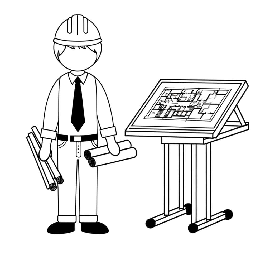 Coloriage Architecte avec plans à imprimer et colorier