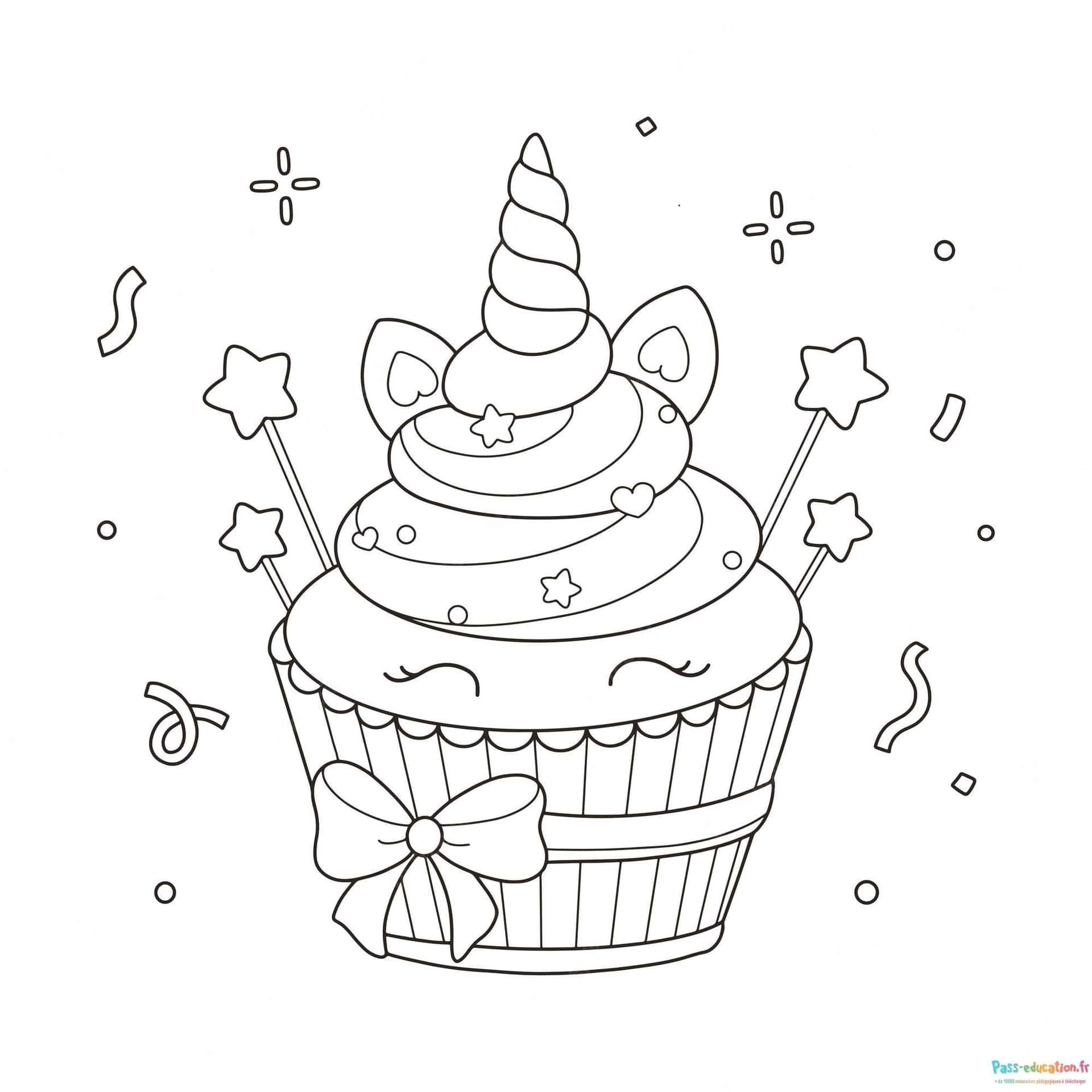 Coloriage Cupcake licorne à imprimer et colorier