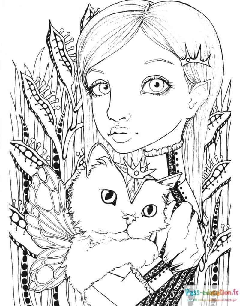 Coloriage Princesse féline à imprimer et colorier