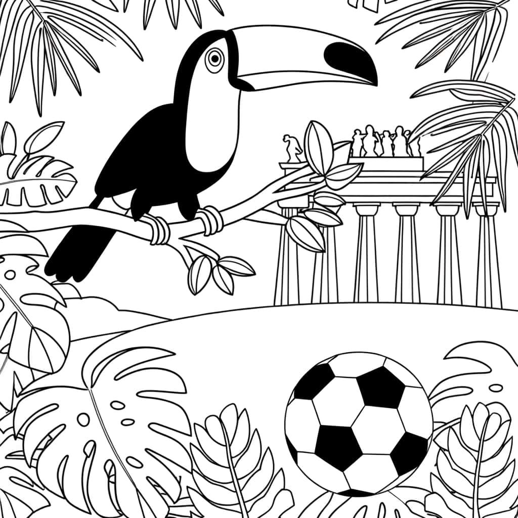 Coloriage Toucan et football à imprimer et colorier