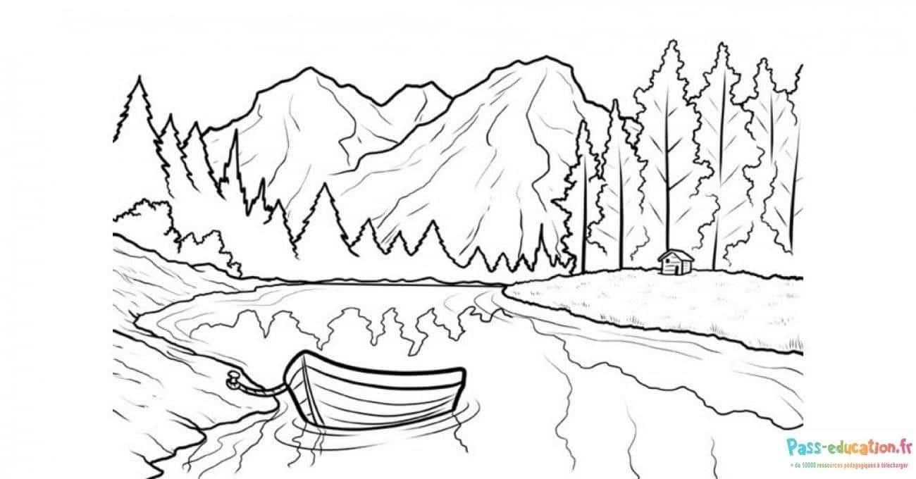 Coloriage Paysage montagneux à imprimer et colorier
