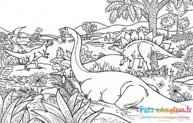 Coloriage Scène préhistorique à imprimer et colorier